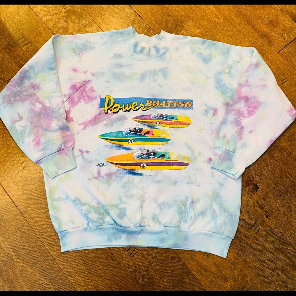 Vintage Style Crewneck Women’s Size Medium Tie Dye Power Boating Sweatshirt